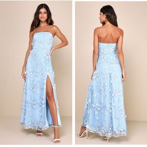 Lulus Rare Presence Powder Blue 3D Floral Embroidered Maxi Dress Size XS Wedding